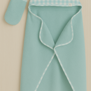 CAPA BAÑO + MANOPLA VICHY MINT