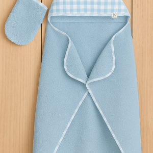 CAPA DE BAÑO + MANOPLA VICHY CELESTE